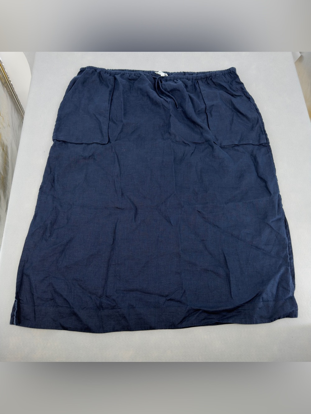 Haven Blue 100% Linen Midi Skirt XXL womens